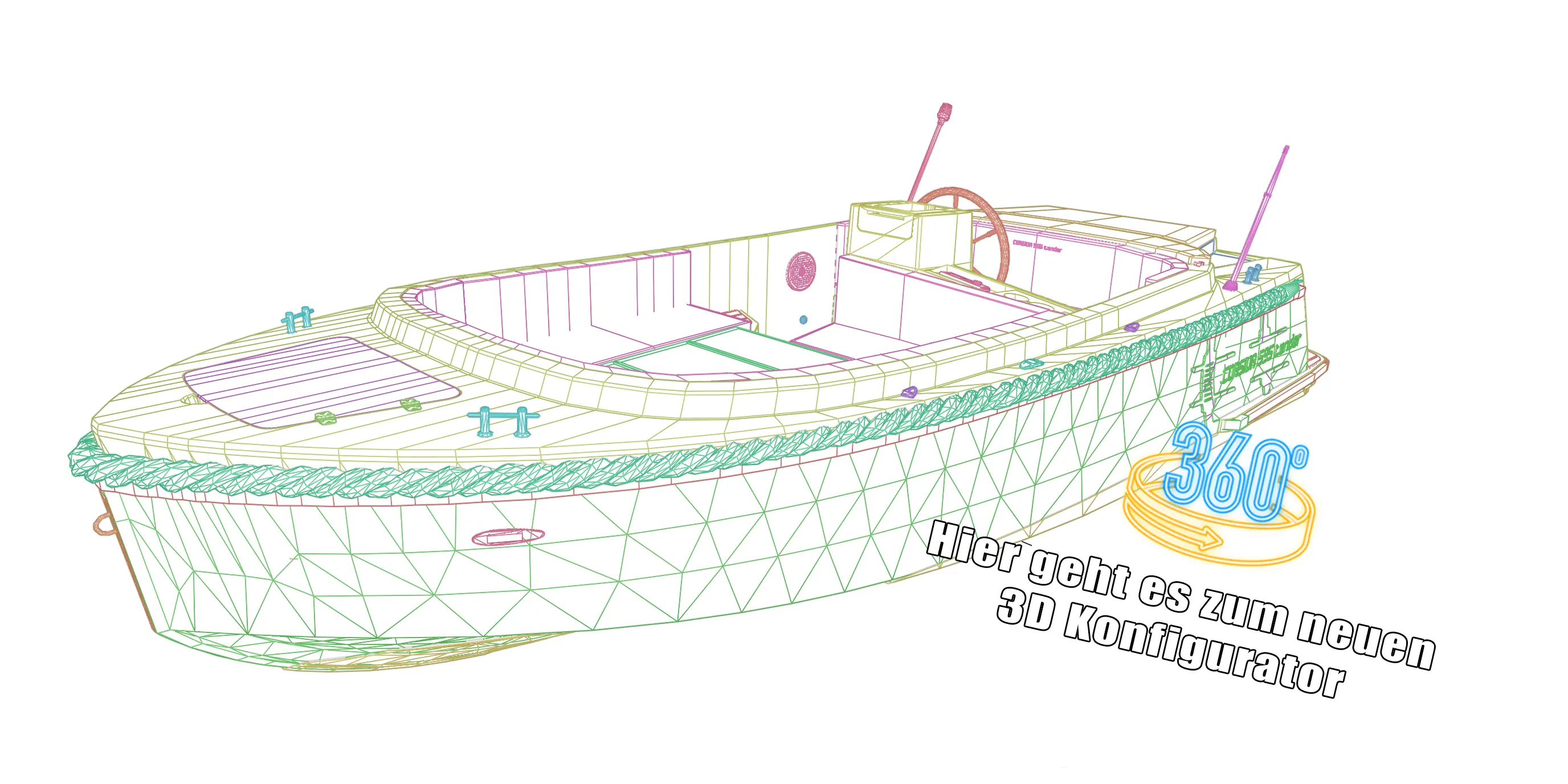 Corsiva 595 Tender 3D Ansicht mit Wireframe - Link zum Konfigurator